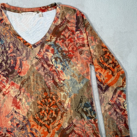 Soft Surroundings Top Womens Size Large Orange Artesia Long Sleeve V Neck Tunic - Picture 3 of 14